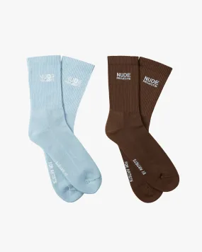 2 PACK LOGO SOCKS BLUE/BROWN