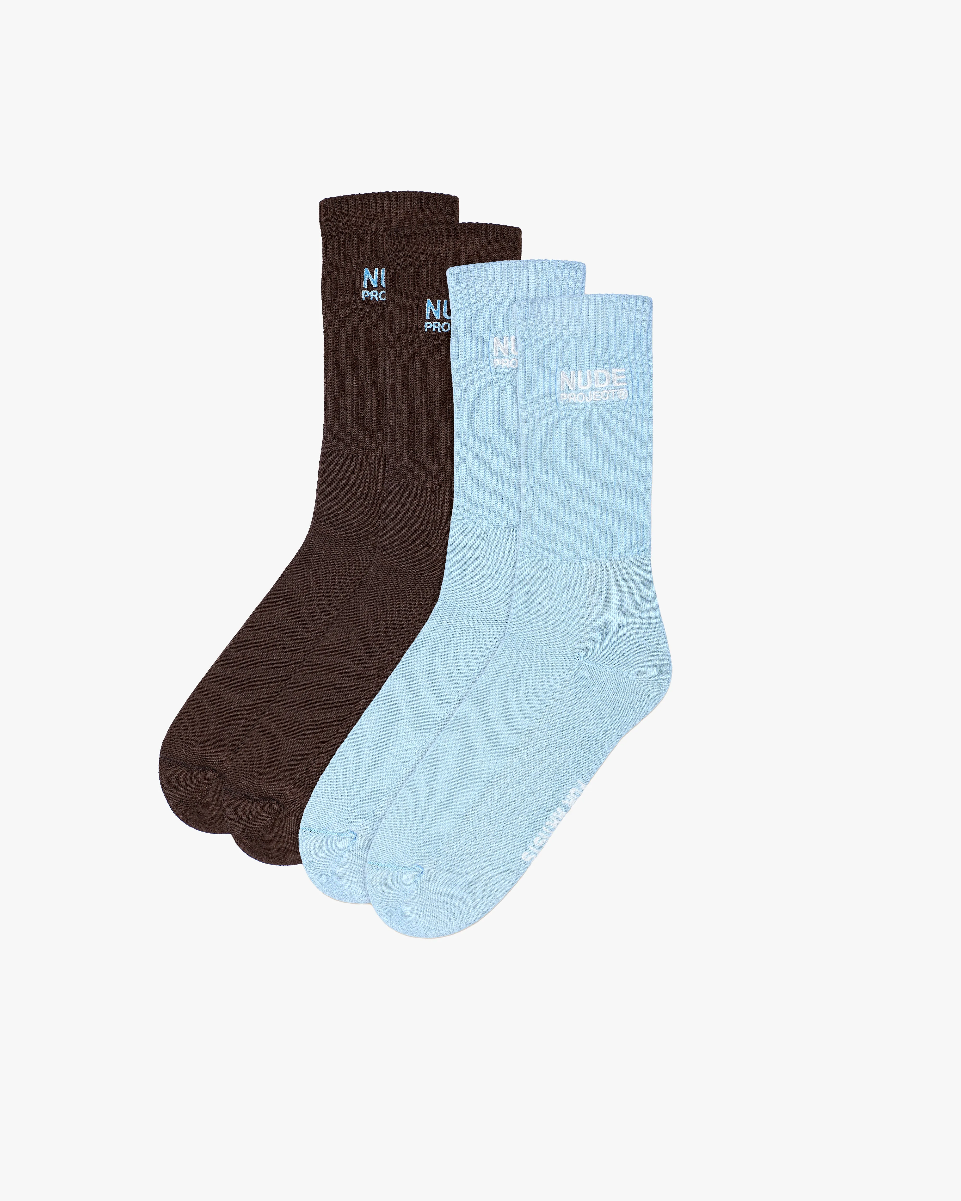 2 PACK LOGO SOCKS BLUE/BROWN