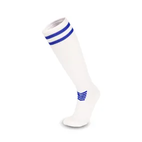 3 Pack Kids White Football Socks with Blue Striped Cuffs