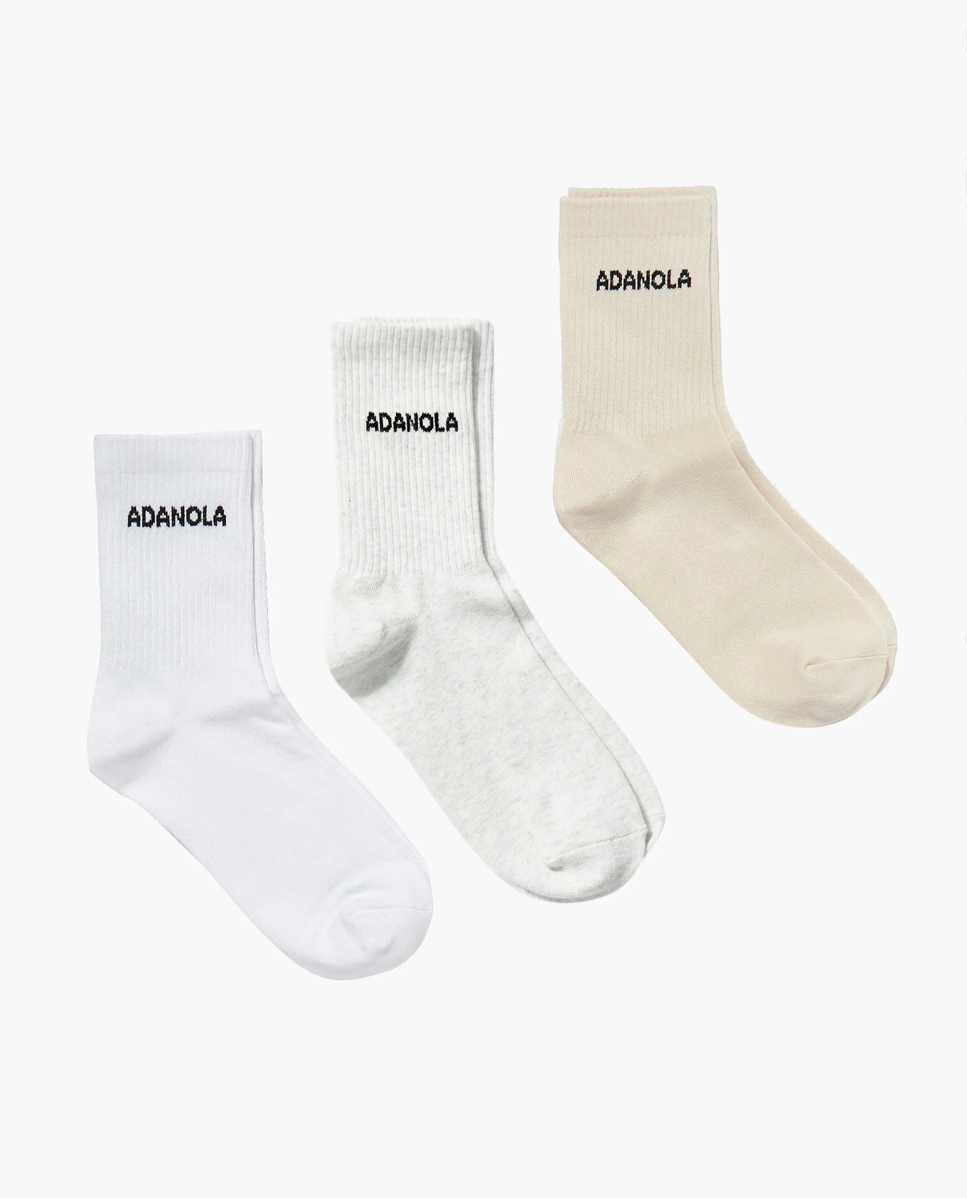 3 Pack Socks - White, Cream, Light Grey Melange