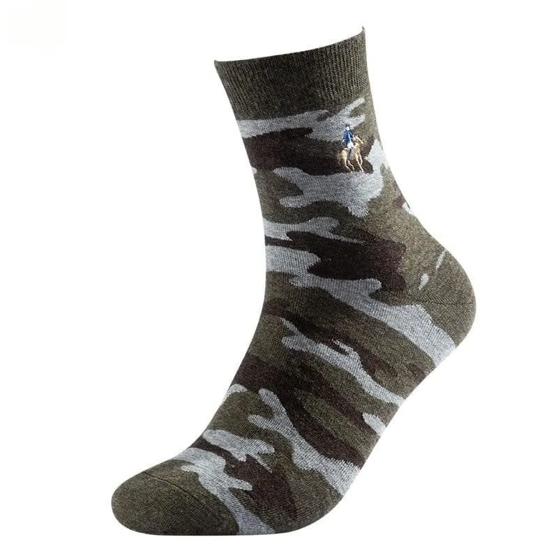 5 Pairs Lot Fashion Camouflage Men's Casual Embroidery Cotton Socks