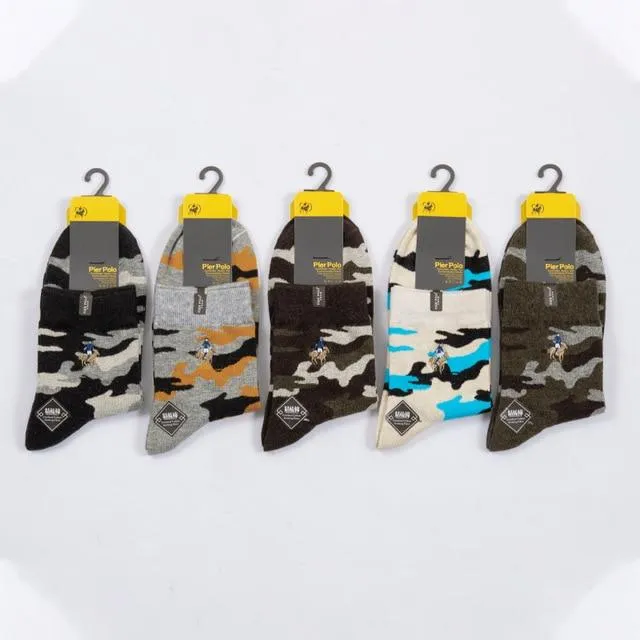 5 Pairs Lot Fashion Camouflage Men's Casual Embroidery Cotton Socks