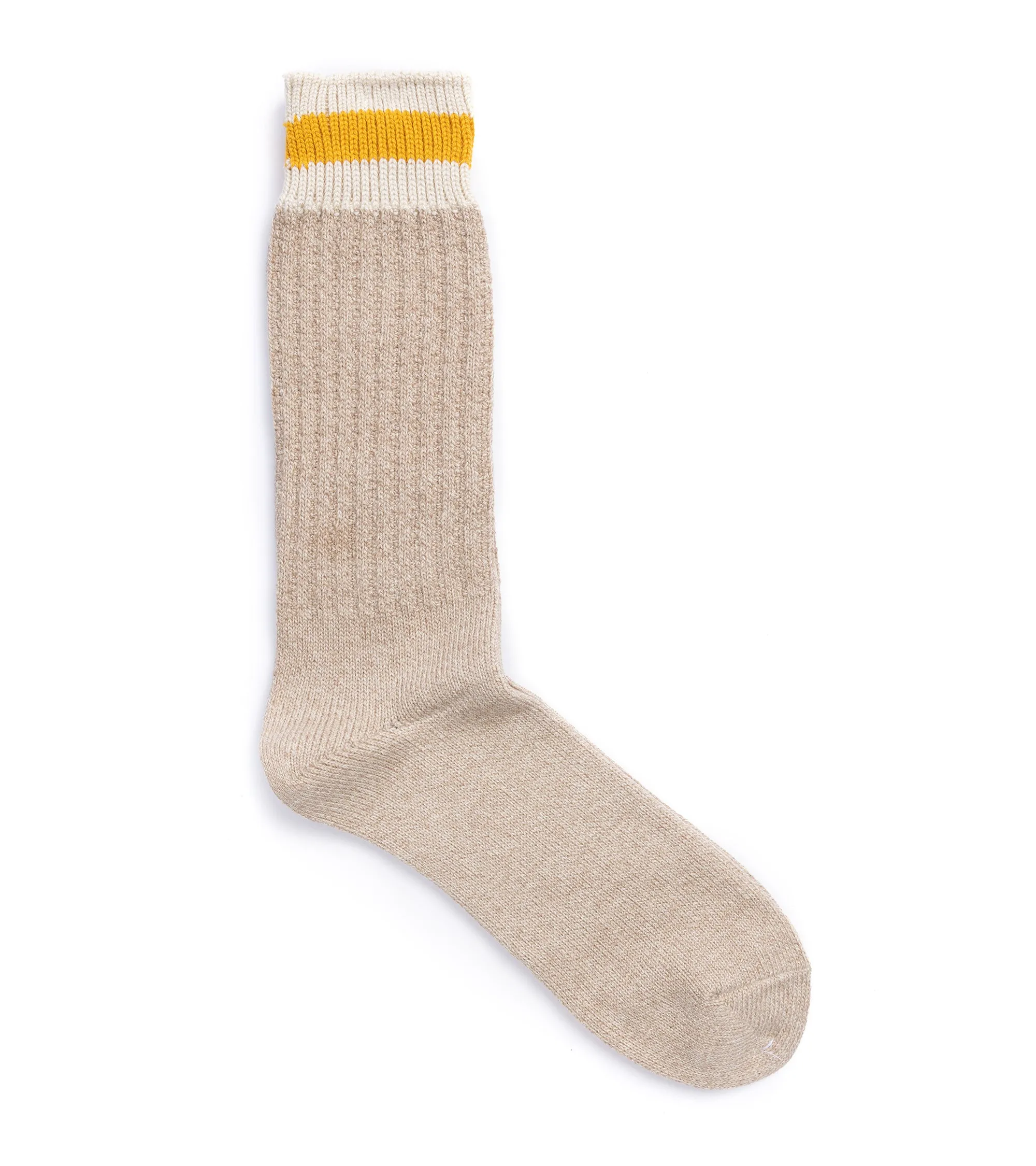 Anonymous Ism Tuck Cuff Striped Crew Socks: Beige