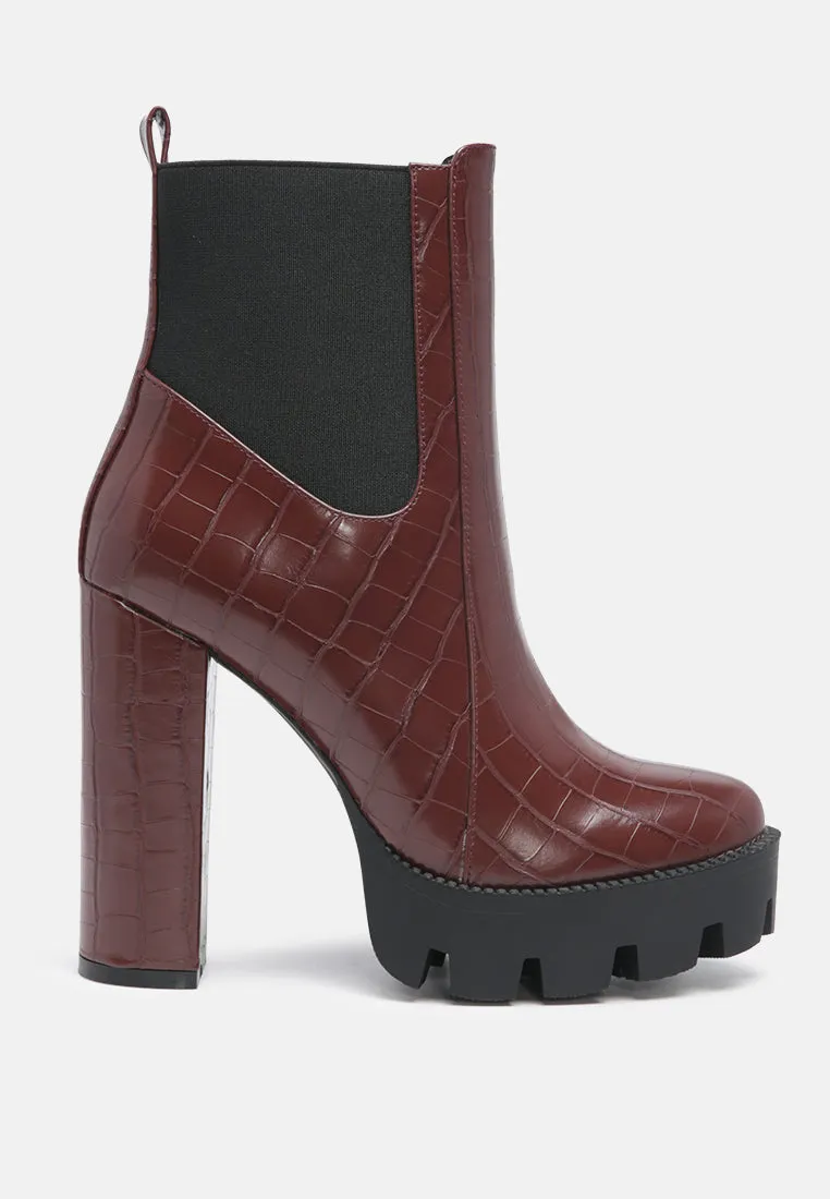 Beatriz Croc Print Block Heel Ankle Boots