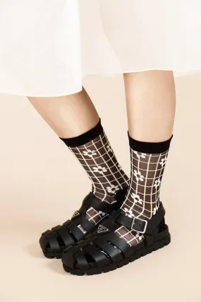 Blossom Sheer Crew Socks - Black