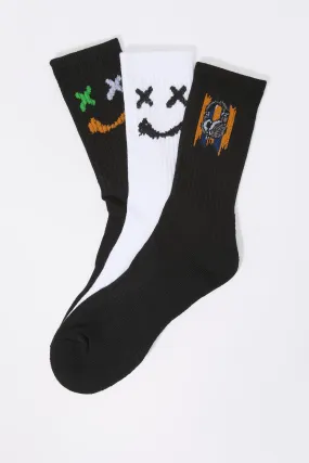 Boys Gamer Smiley Crew Socks (3 Pack)