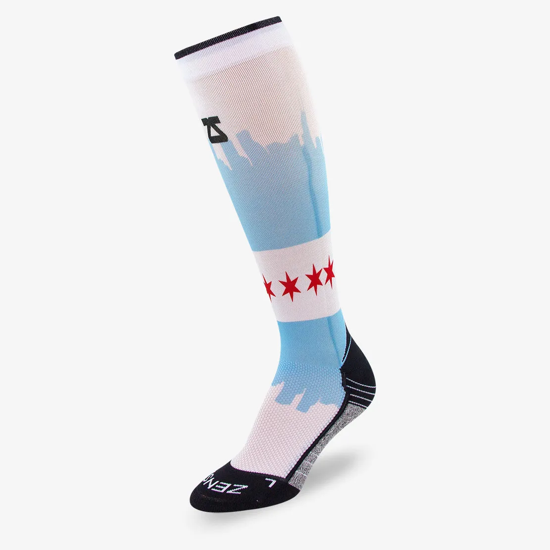 Chicago Flag Skyline Compression Socks (Knee-High)