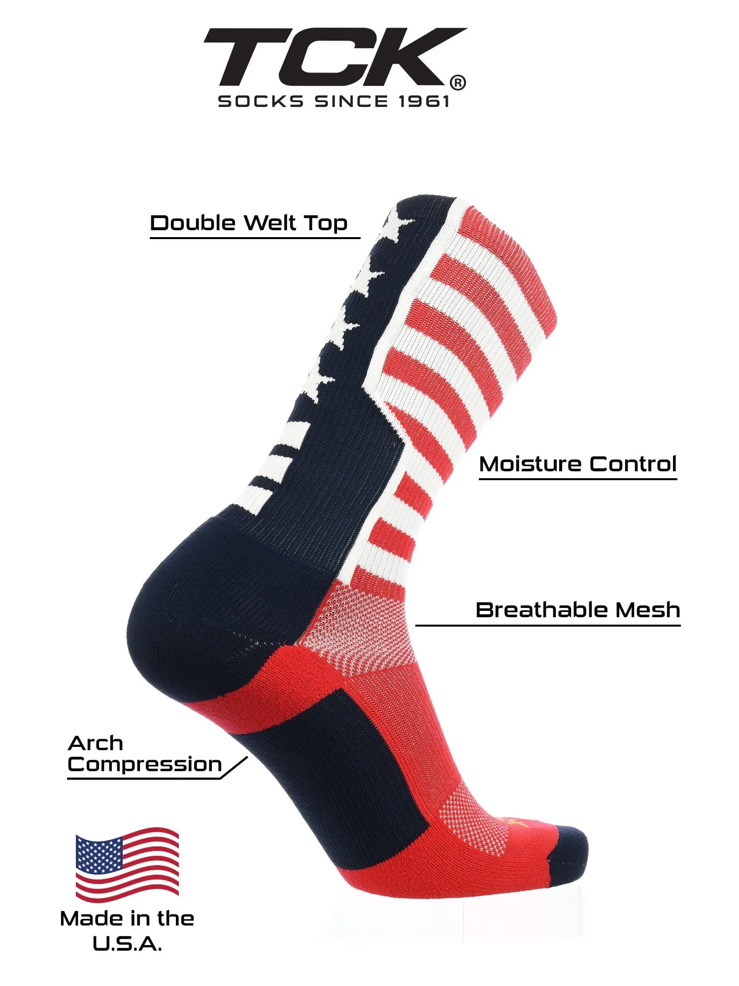 Crew Length American Socks with USA Flag