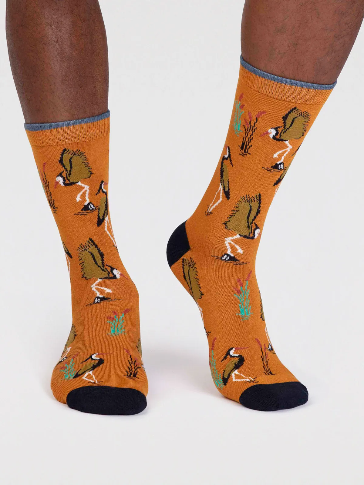 Gino Bamboo Heron Bird Socks - Turmeric Yellow