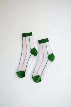 Grand Slam Sheer Short Crew Socks - White   Green