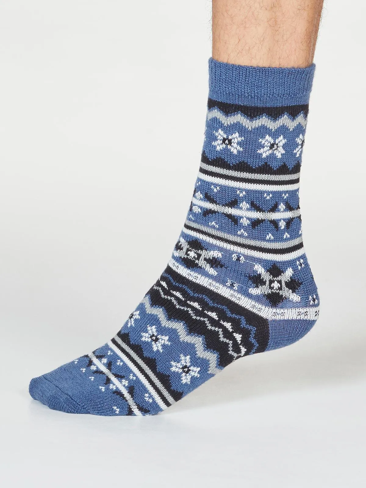 Hendry Fairisle Wool Socks - Blue Slate