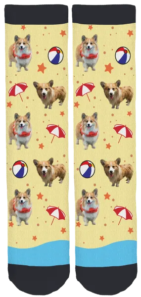 Hudson the Fluffy Corgi Crew Socks