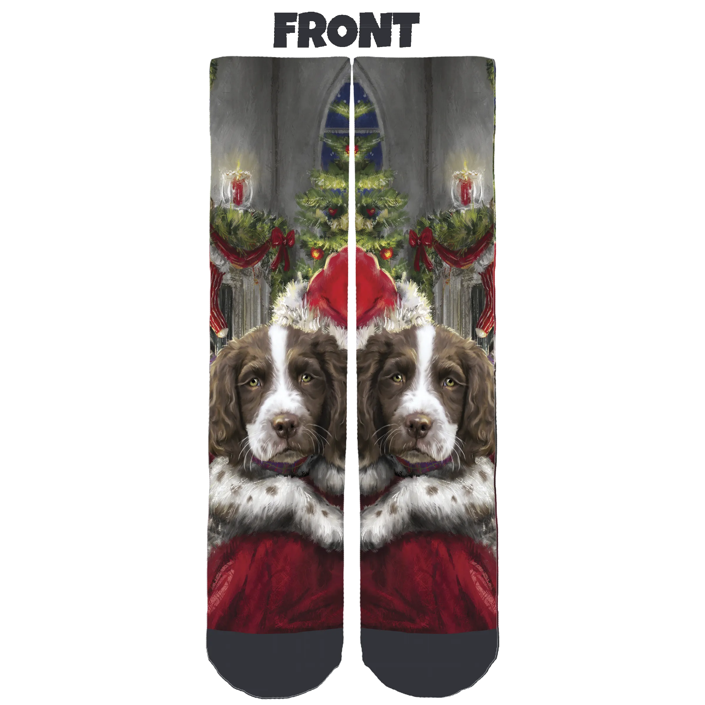 Liver/White English Springer Rescue America Holidays Crew Socks