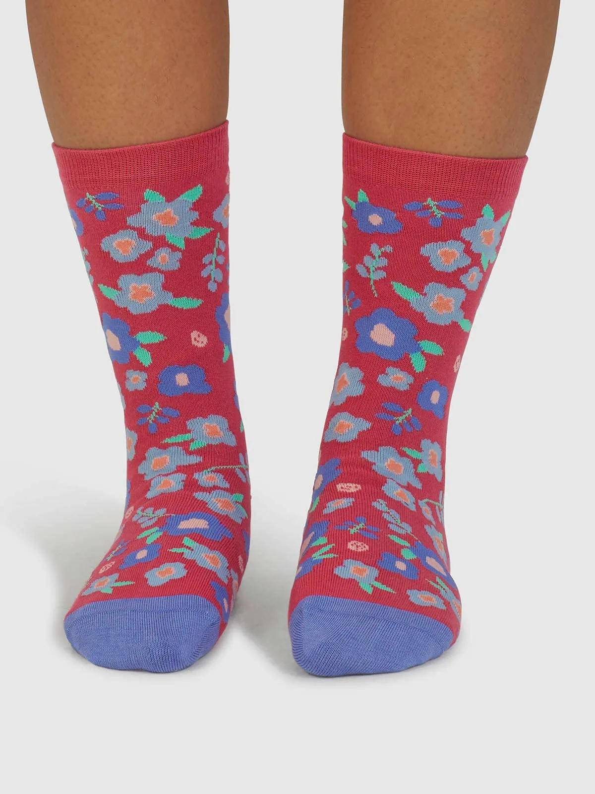 Mapel Floral Bamboo Socks - Radish Pink