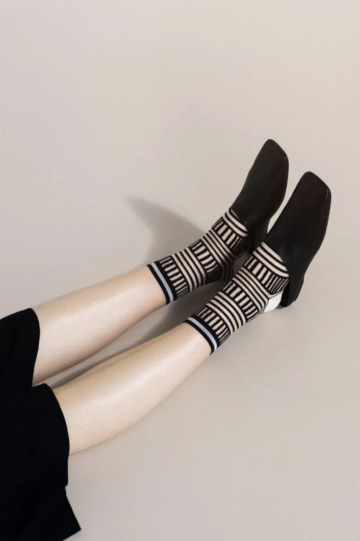 Mix Stripe Tulle Sheer Crew Socks