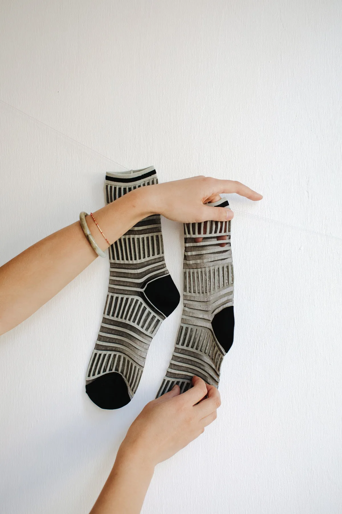 Mix Stripe Tulle Sheer Crew Socks