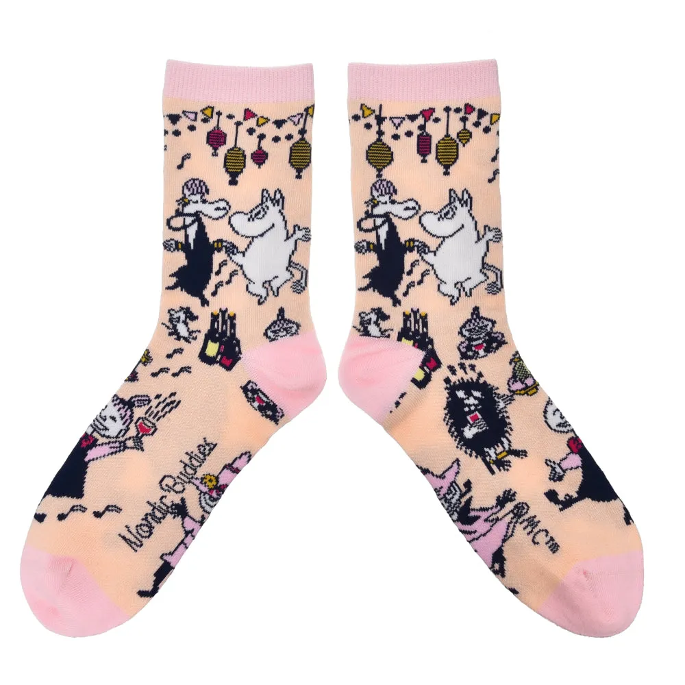 Moomin Party Ladies Socks Pink - Nordicbuddies