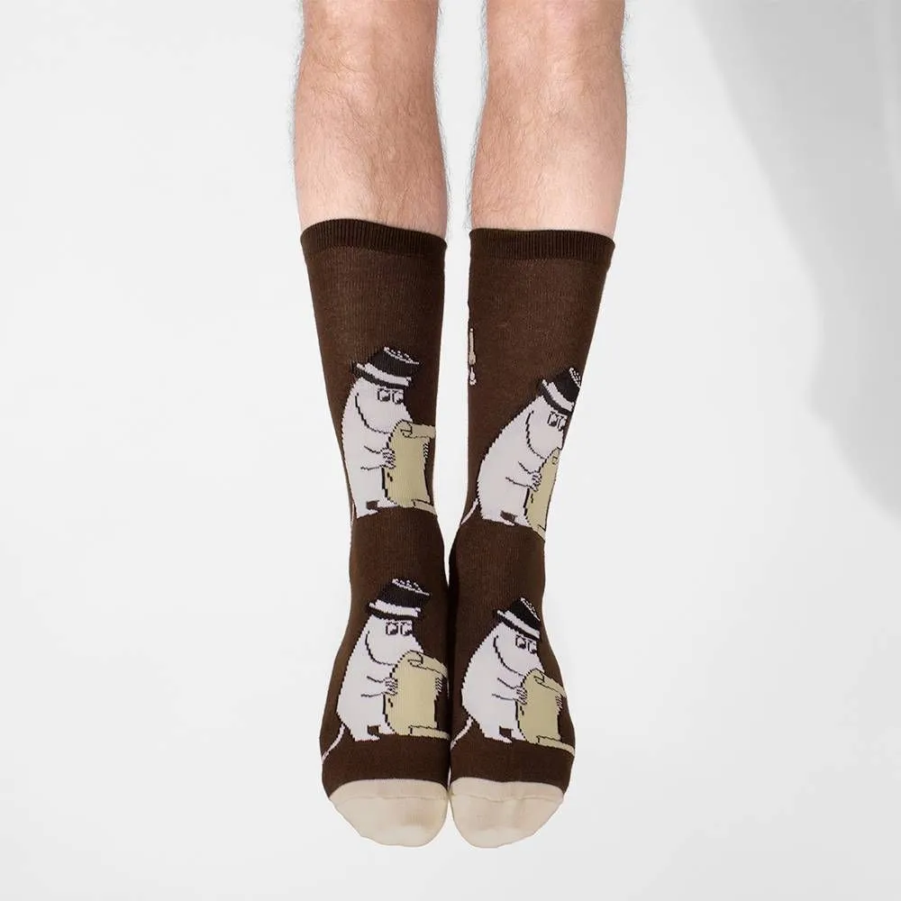 Moominpappa Letter Socks Brown 40-45 - Nordicbuddies