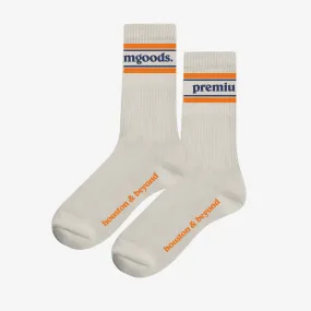 premiumgoods. stripe logo crew socks (beige/orange/navy)