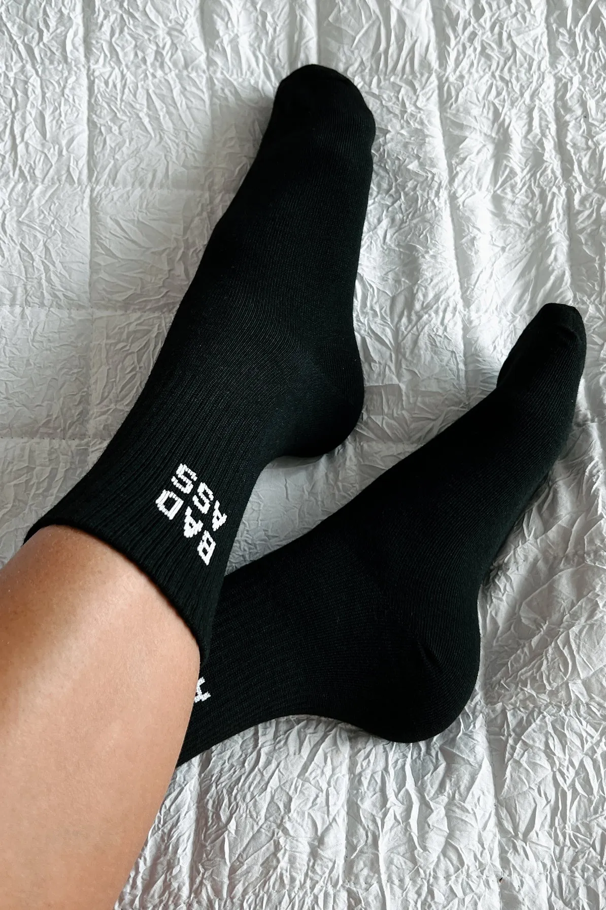 "Bad Ass" Ribbed Crew Socks (Black)