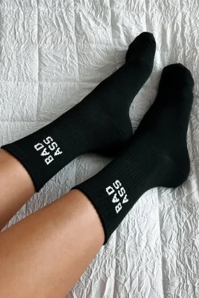 "Bad Ass" Ribbed Crew Socks (Black)