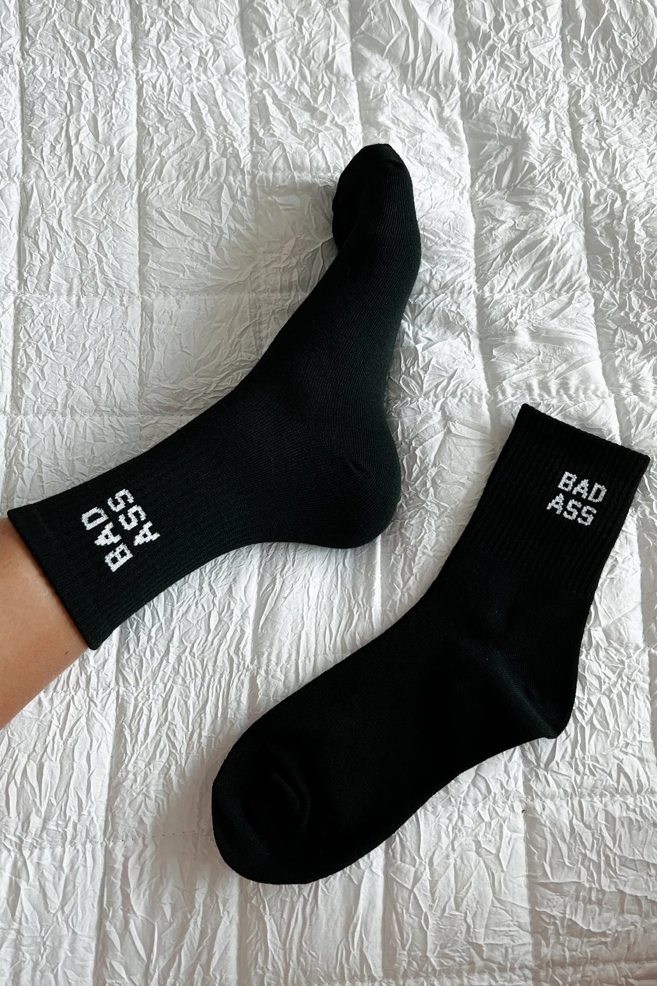 "Bad Ass" Ribbed Crew Socks (Black)