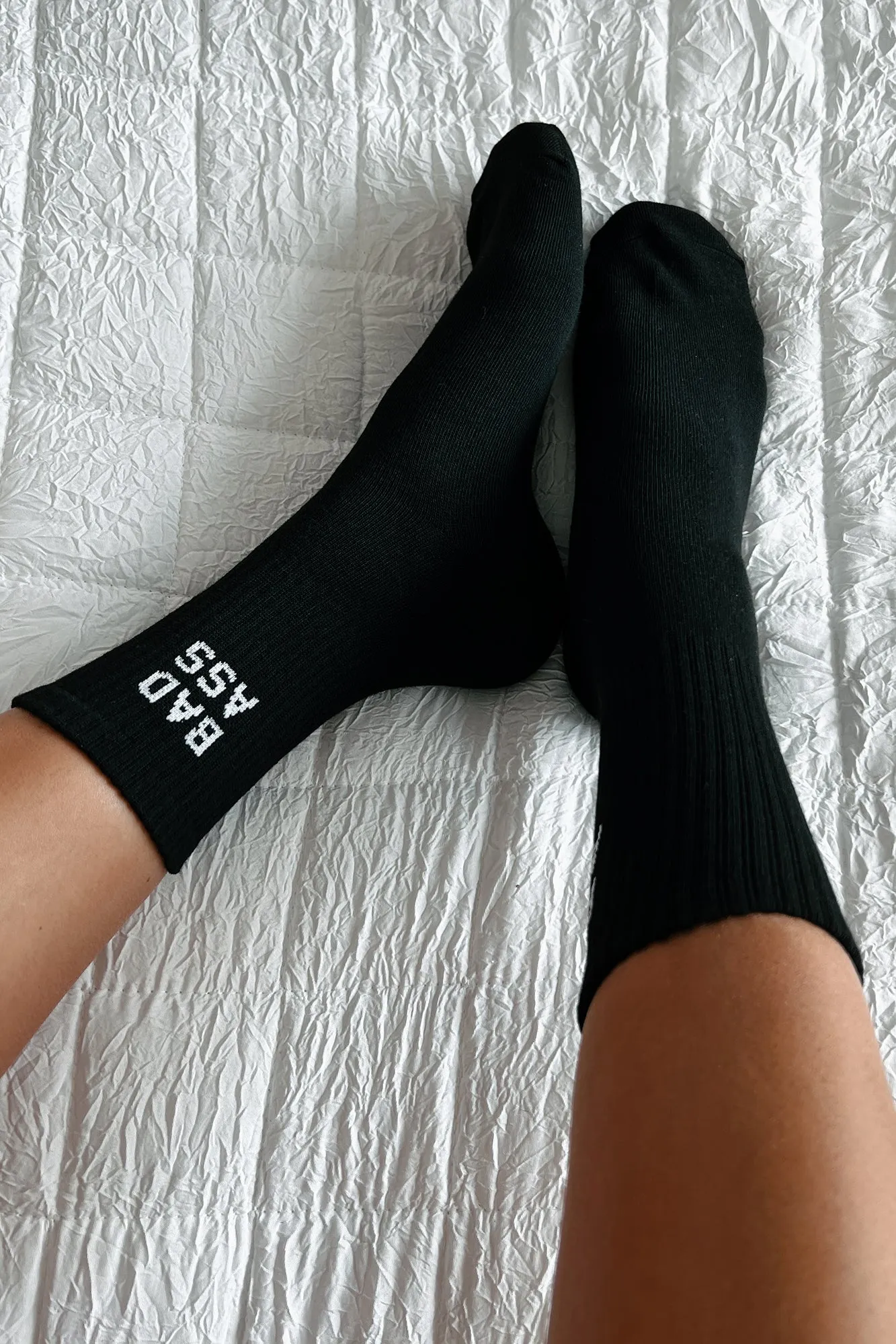 "Bad Ass" Ribbed Crew Socks (Black)