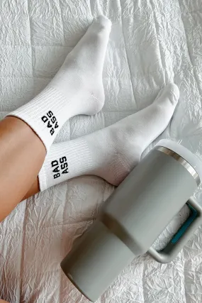 "Bad Ass" Ribbed Crew Socks (White)