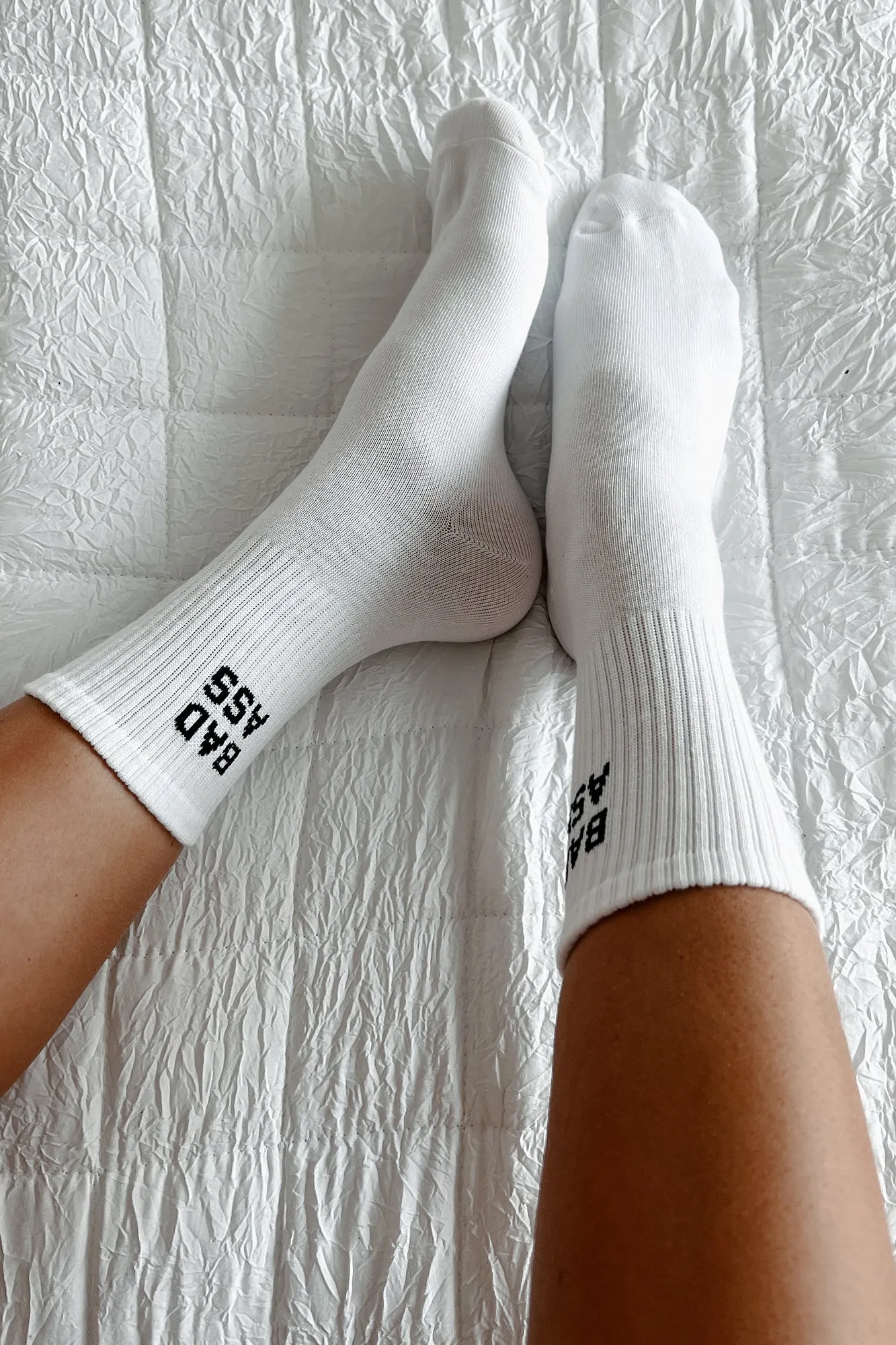 "Bad Ass" Ribbed Crew Socks (White)