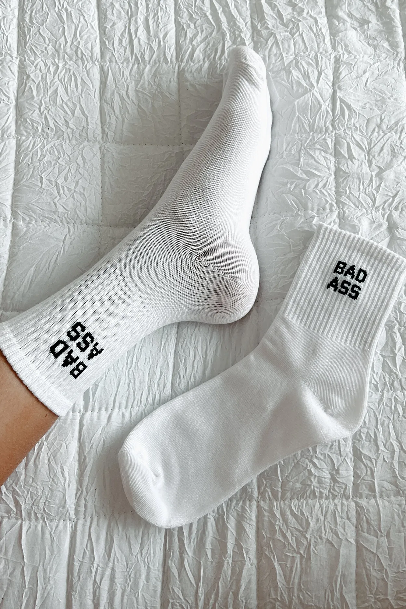 "Bad Ass" Ribbed Crew Socks (White)