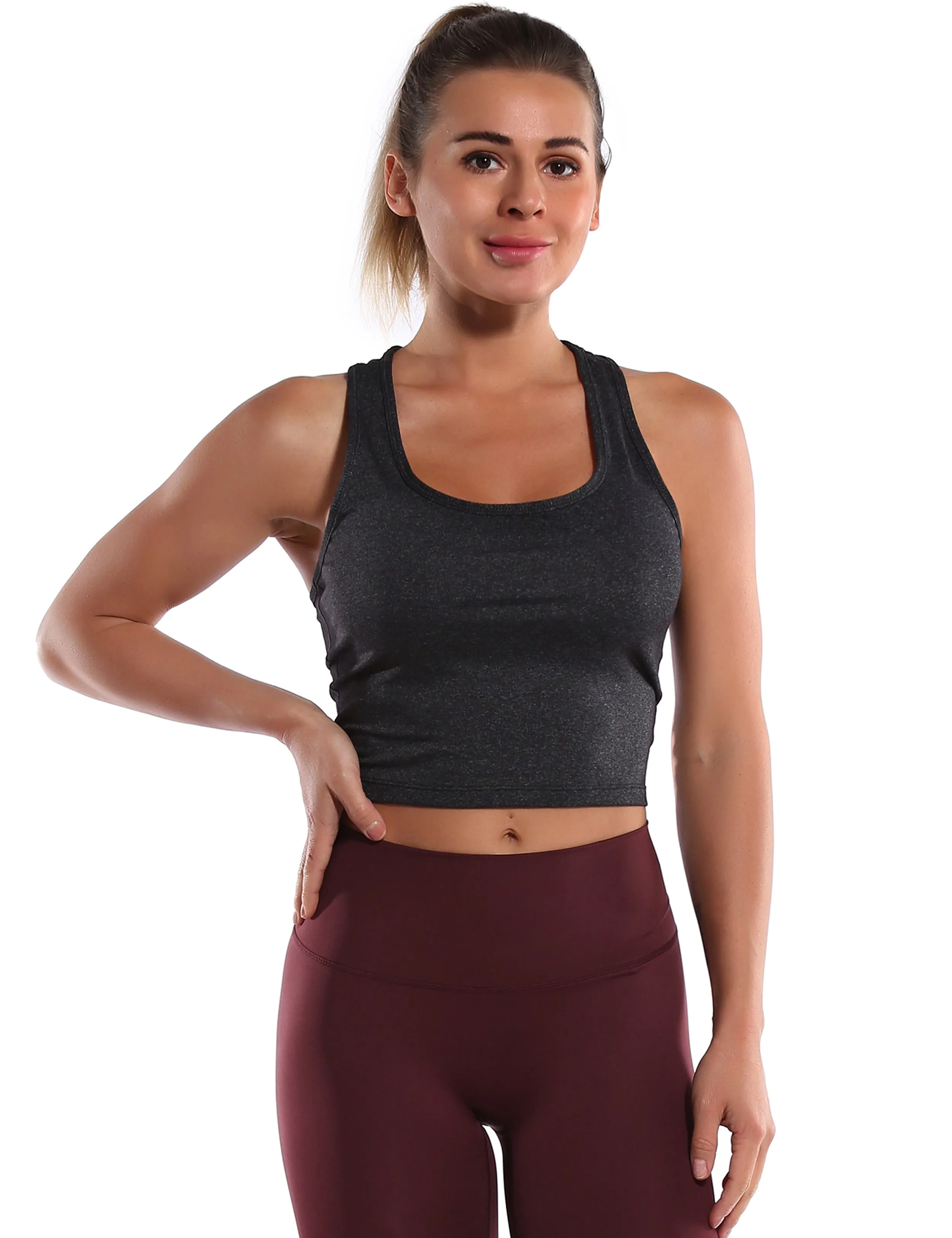 Racerback Athletic Crop Tank Tops heathercharcoal