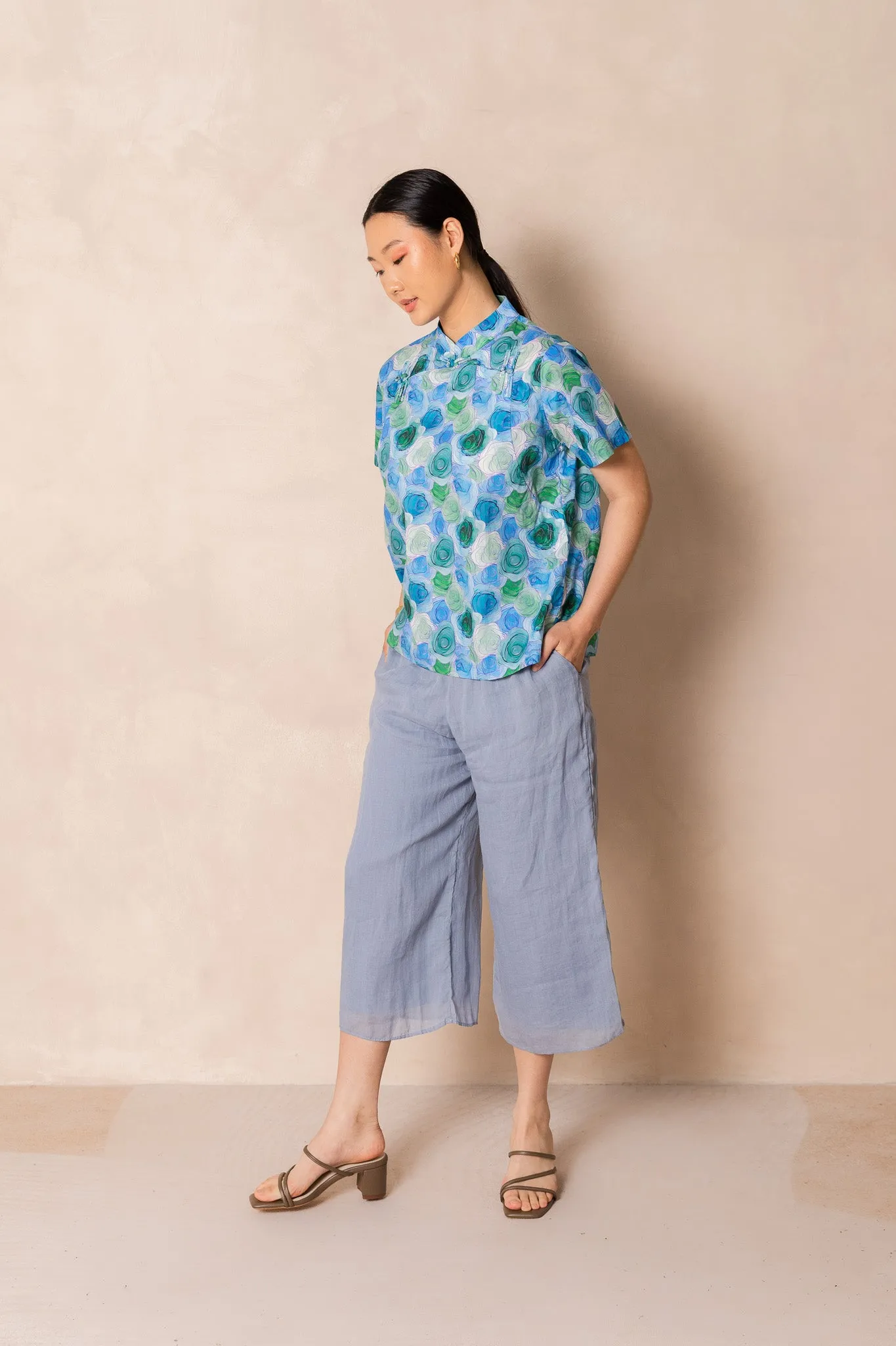 Ramie Ankle Pants (Greyish Blue)