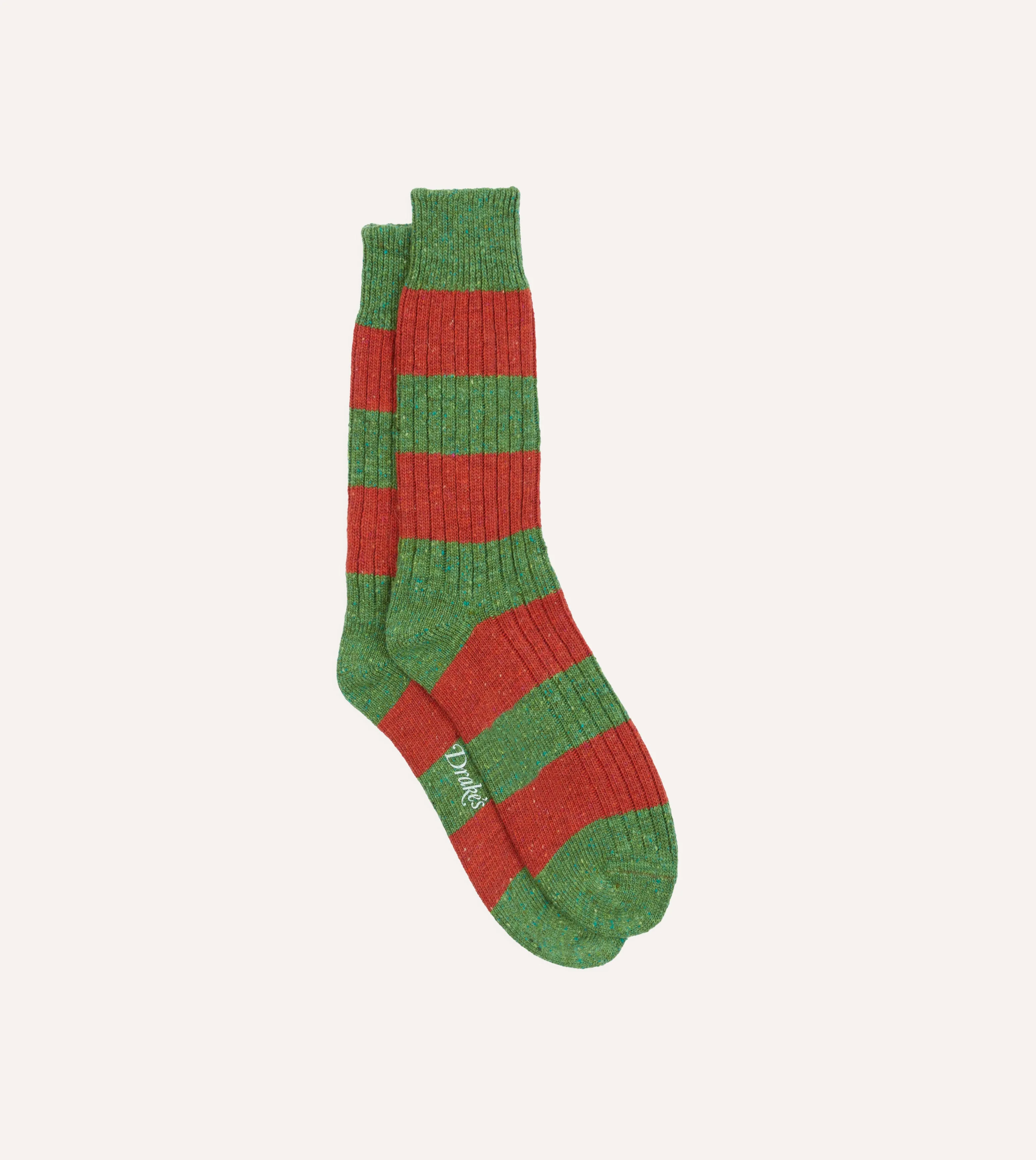 Red and Green Striped Donegal Wool Socks