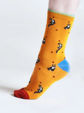 Serafina Cat Bamboo Socks - Yellow