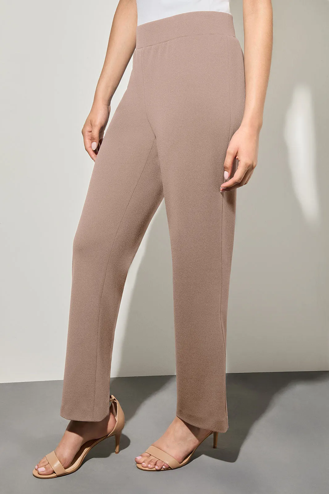 Stretch Deco Crepe Straight-Leg Ankle Pants