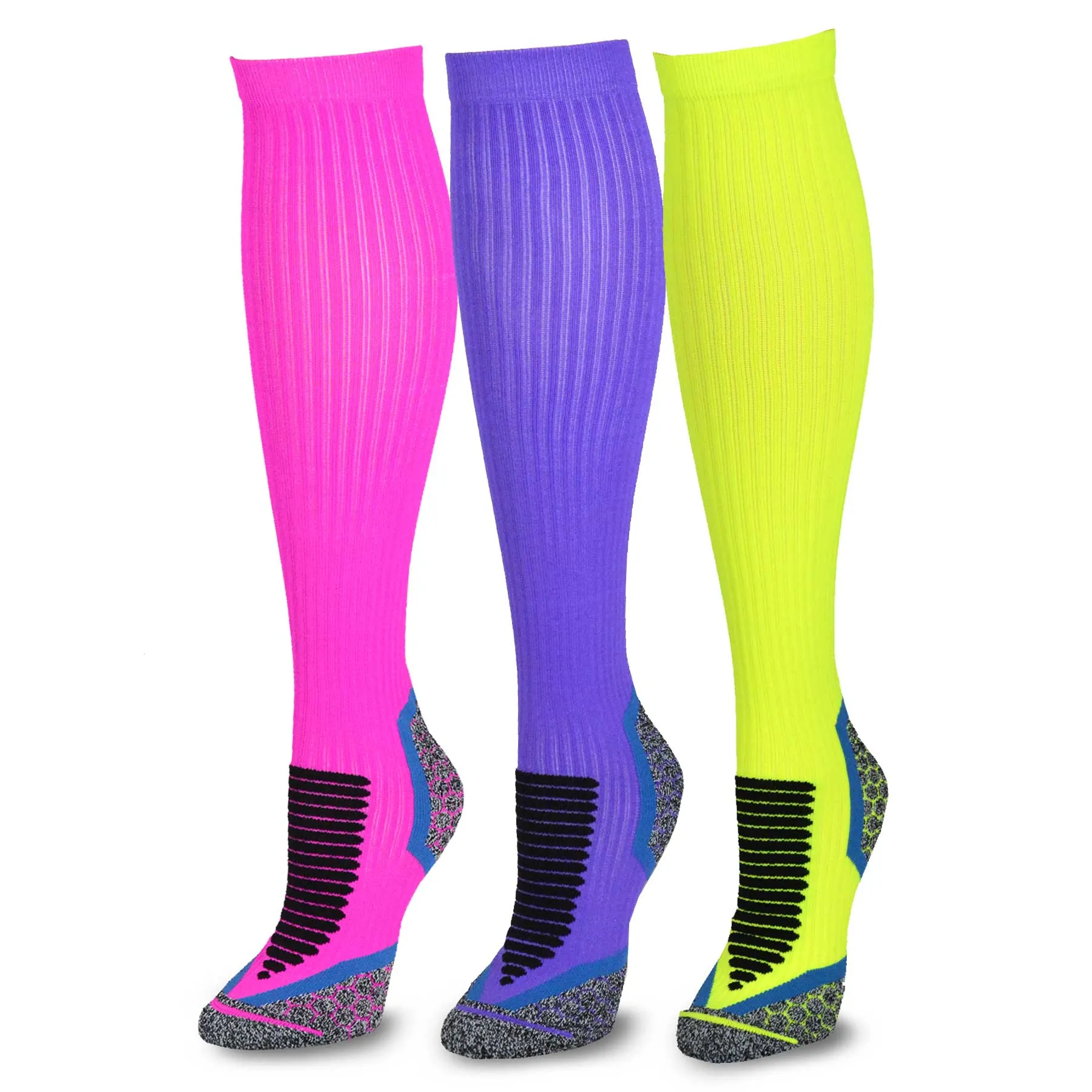 TeeHee Socks Men's Compression Polyester Over The Knee High Assorted 3-Pack (11864)