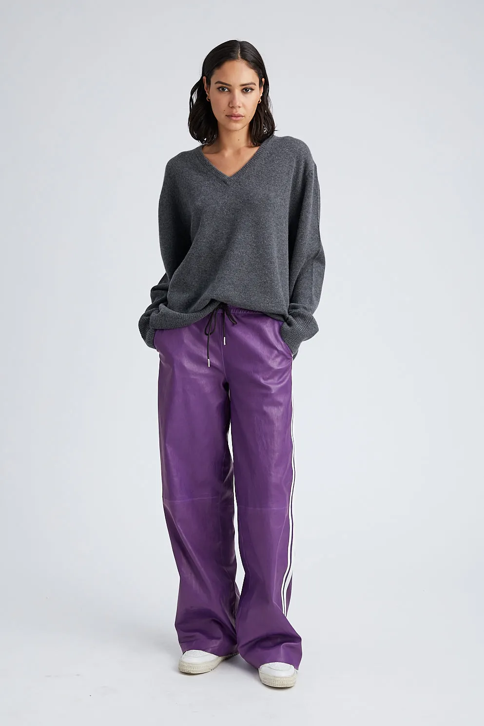 Violet Leather Athletic Drawstring Pants