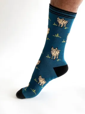 Willem Pig Bamboo Socks - Steel Blue